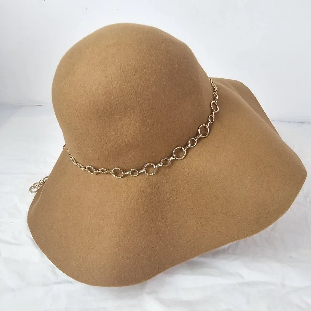 Lulu's NWT Floppy Hat Womens Chain Band 100% Wool One Size Boho Festival Brown
